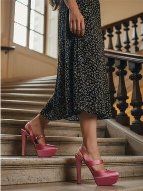 Sergio Rossi 𖦹 Satin Ankle Wrap Strap Platform Heels Sandals 𖦹 Bright Pink 38